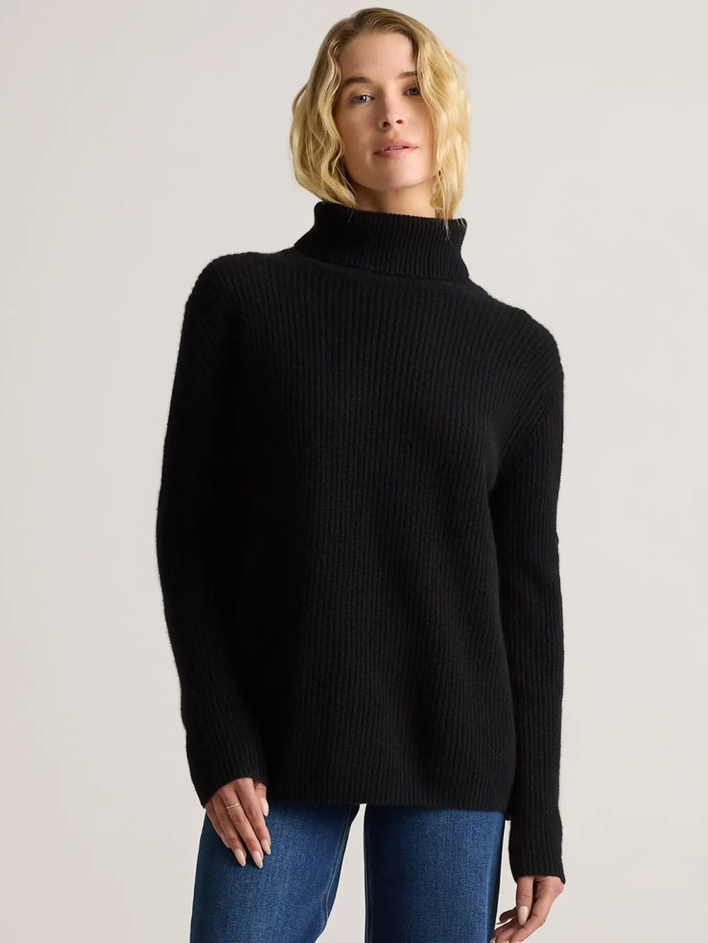 Quince Black Fisherman Cashmere Sweatee size M